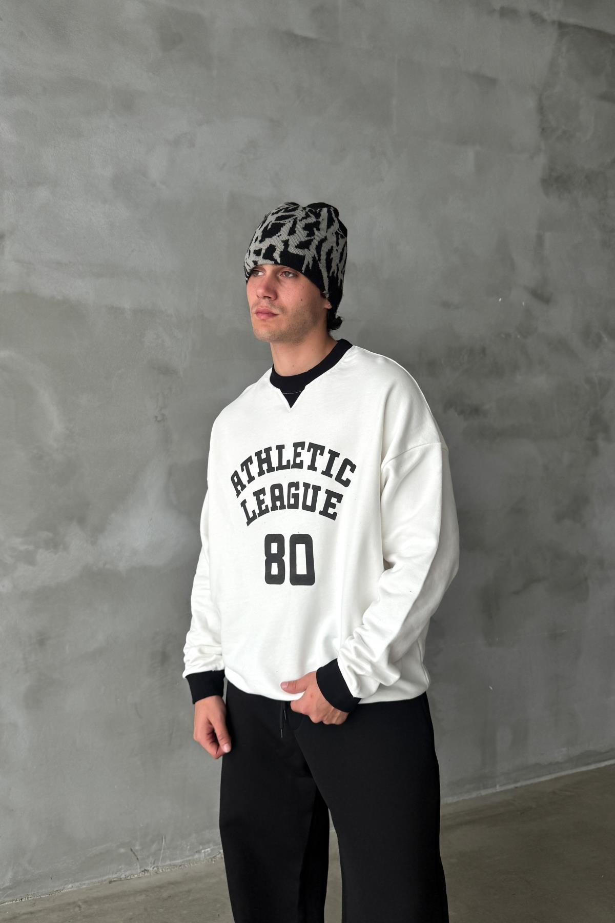 Athletic Baskılı Beyaz Oversize Sweatshirt SR01