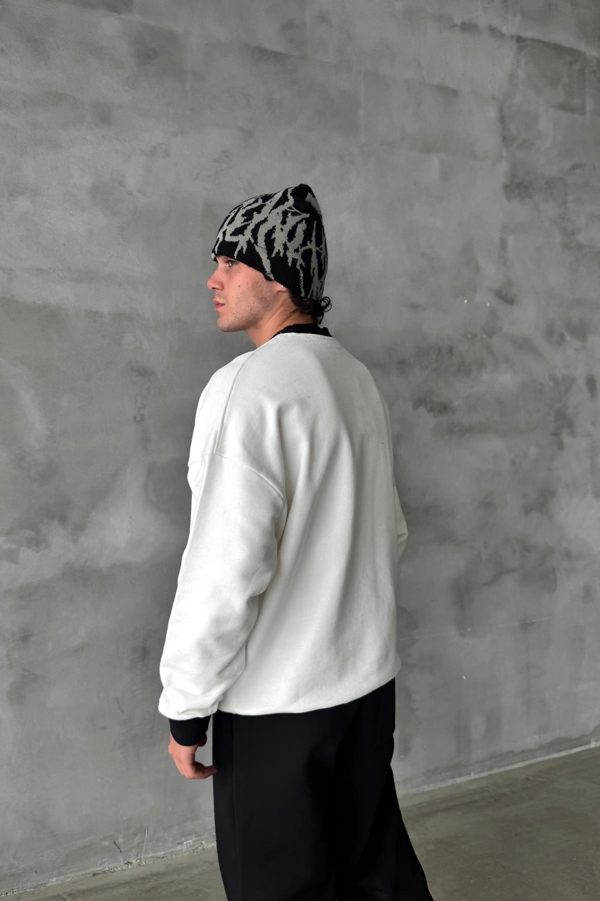 Athletic Baskılı Beyaz Oversize Sweatshirt SR01