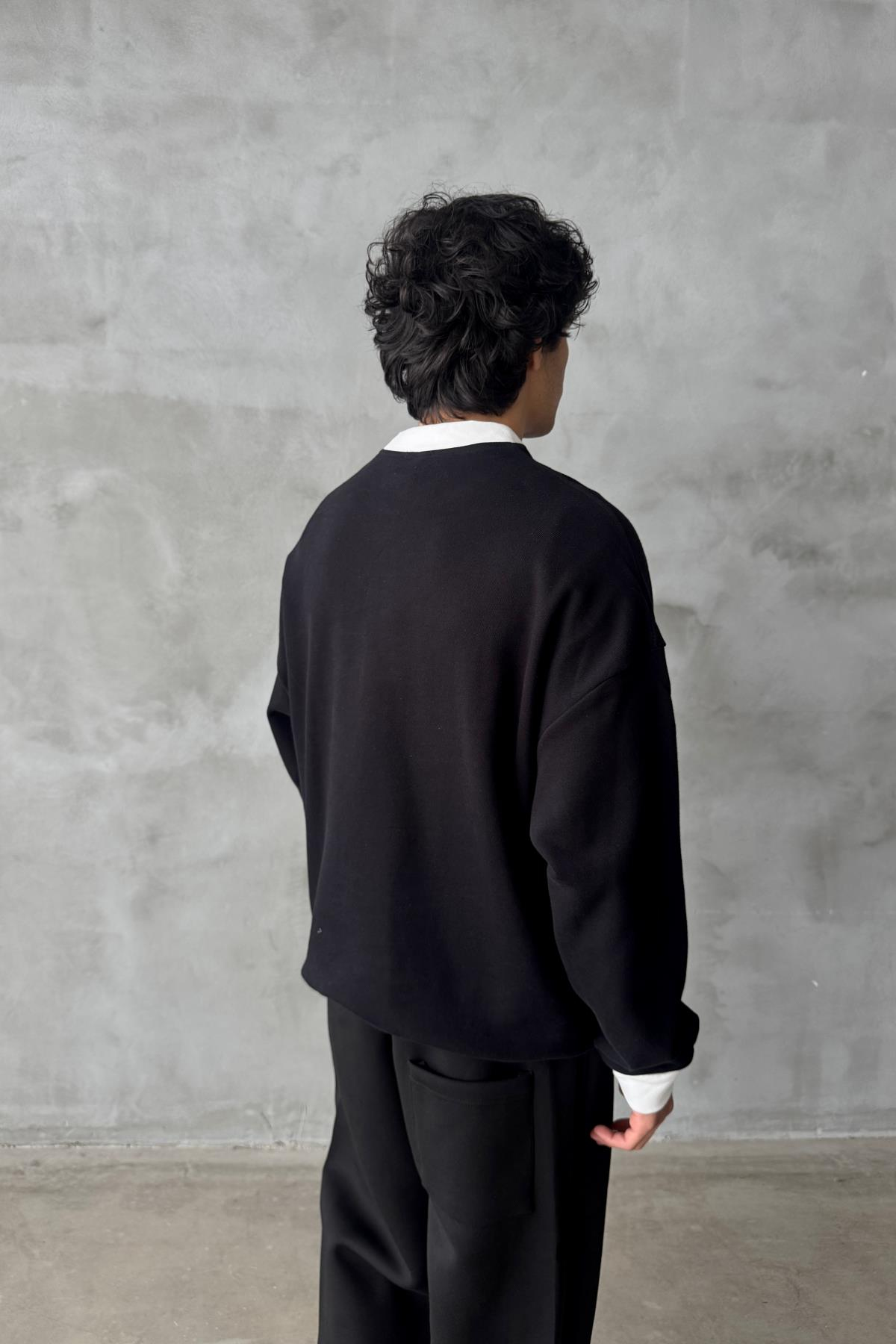 Athletic Baskılı Siyah Oversize Sweatshirt SR01