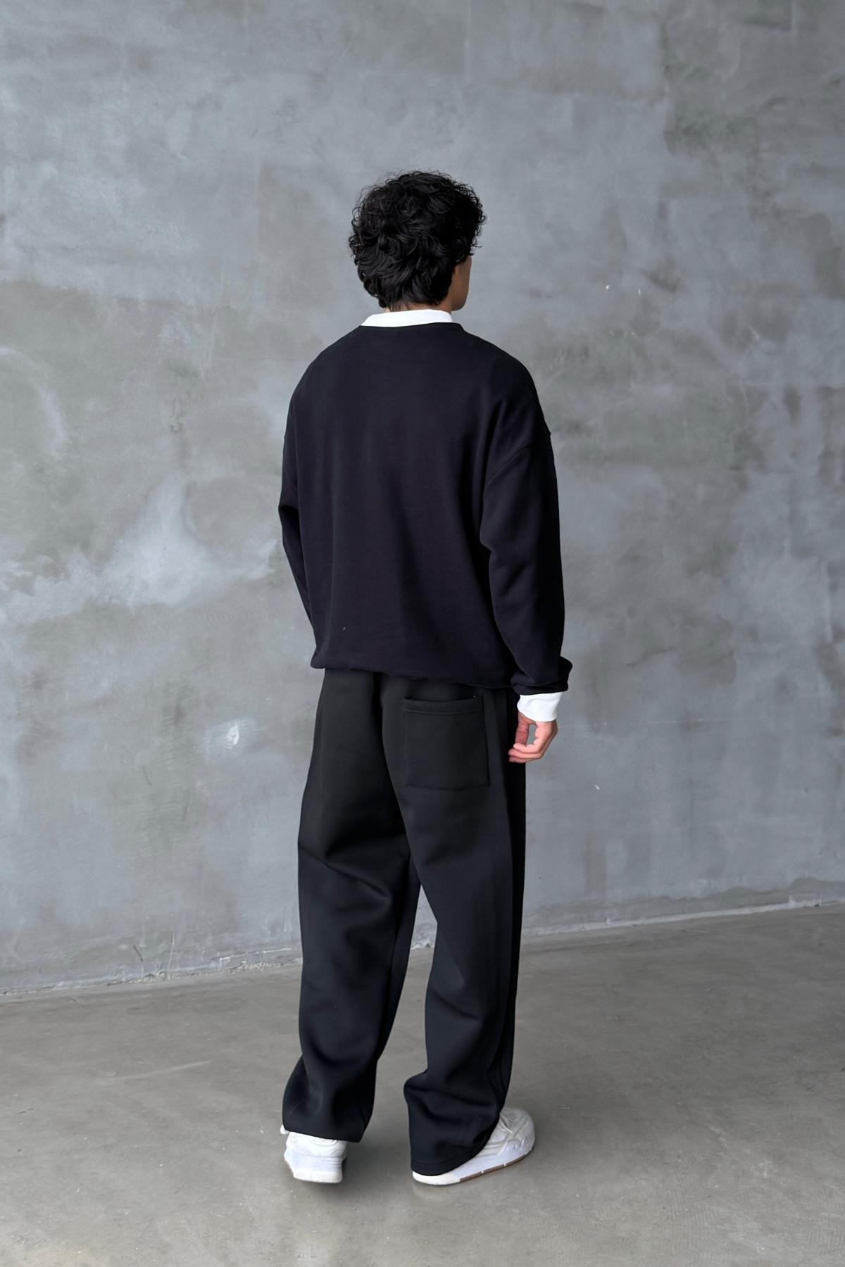 Athletic Baskılı Siyah Oversize Sweatshirt SR01