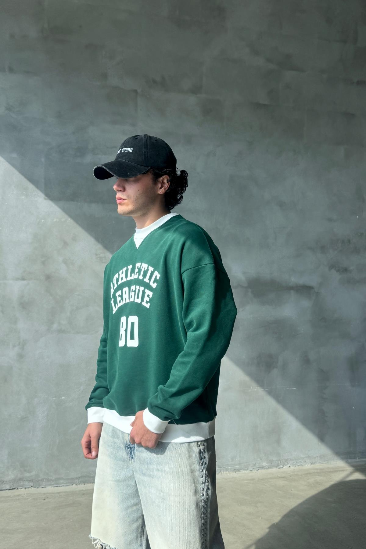 Athletic Baskılı Yeşil Oversize Sweatshirt SR01