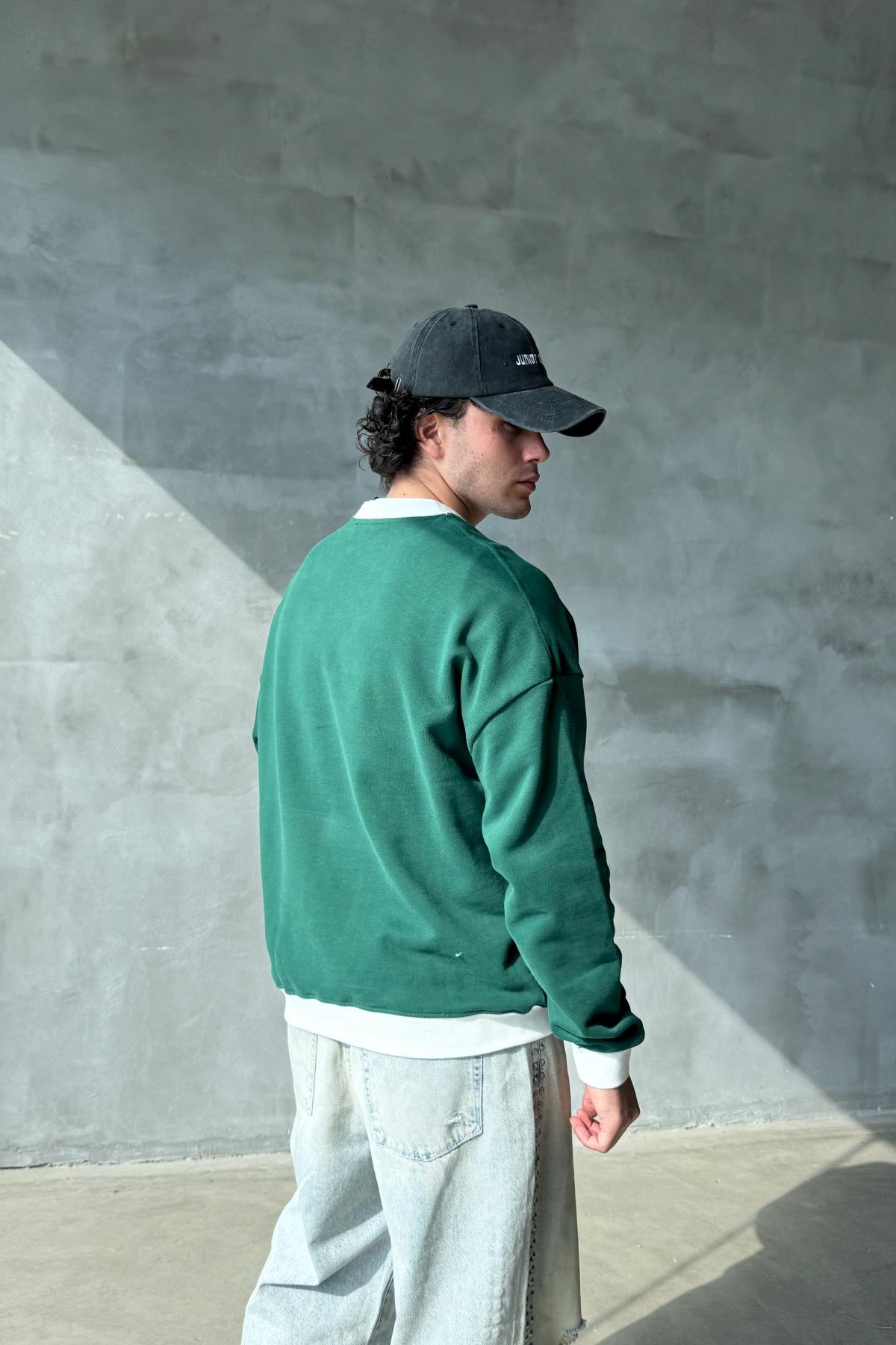 Athletic Baskılı Yeşil Oversize Sweatshirt SR01