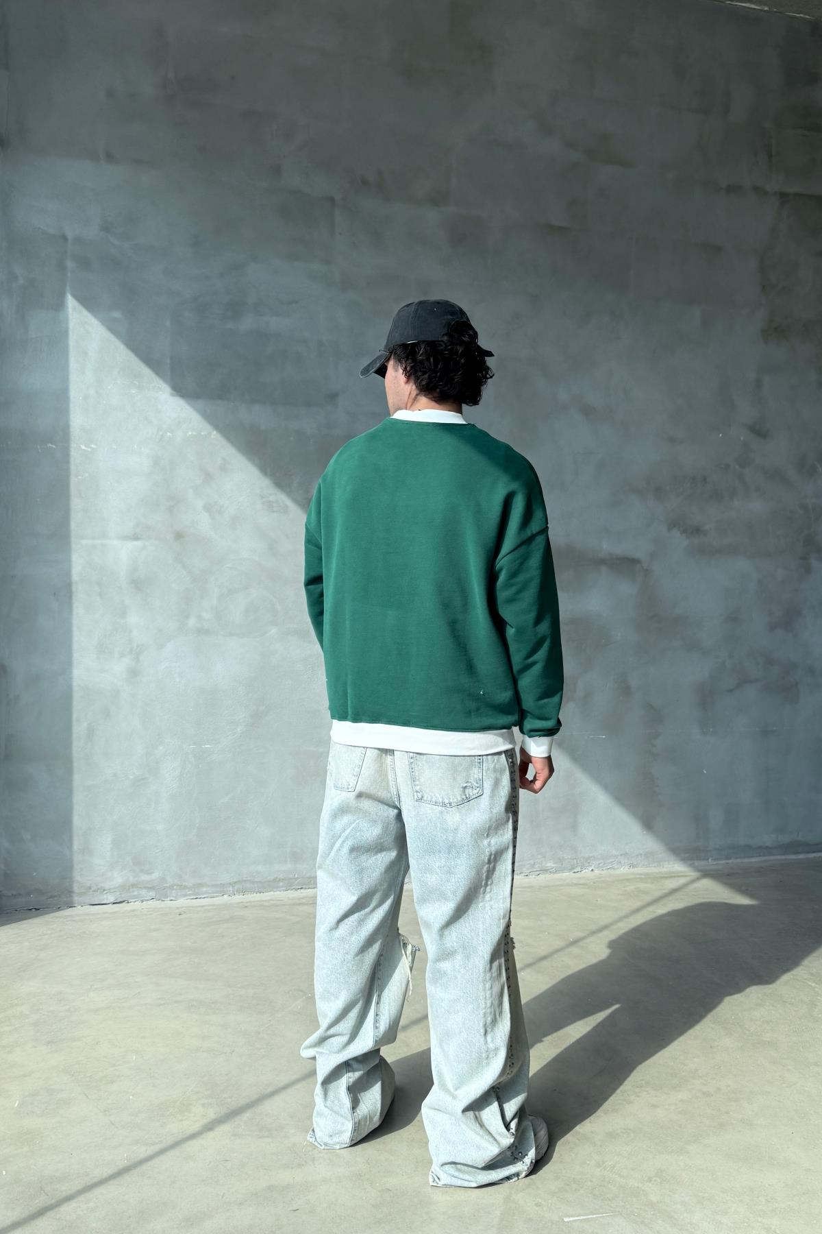 Athletic Baskılı Yeşil Oversize Sweatshirt SR01