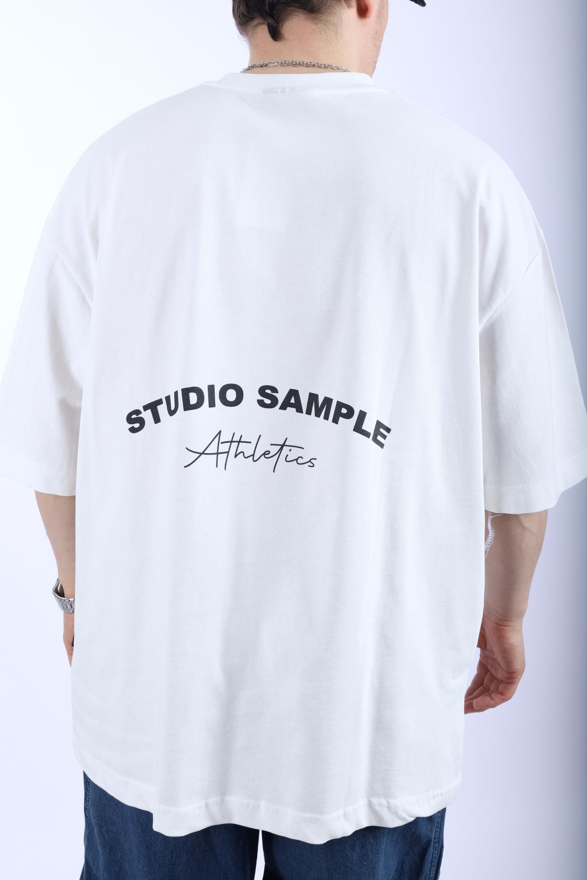 Athletics Baskılı Krem Oversize Tshirt T1003
