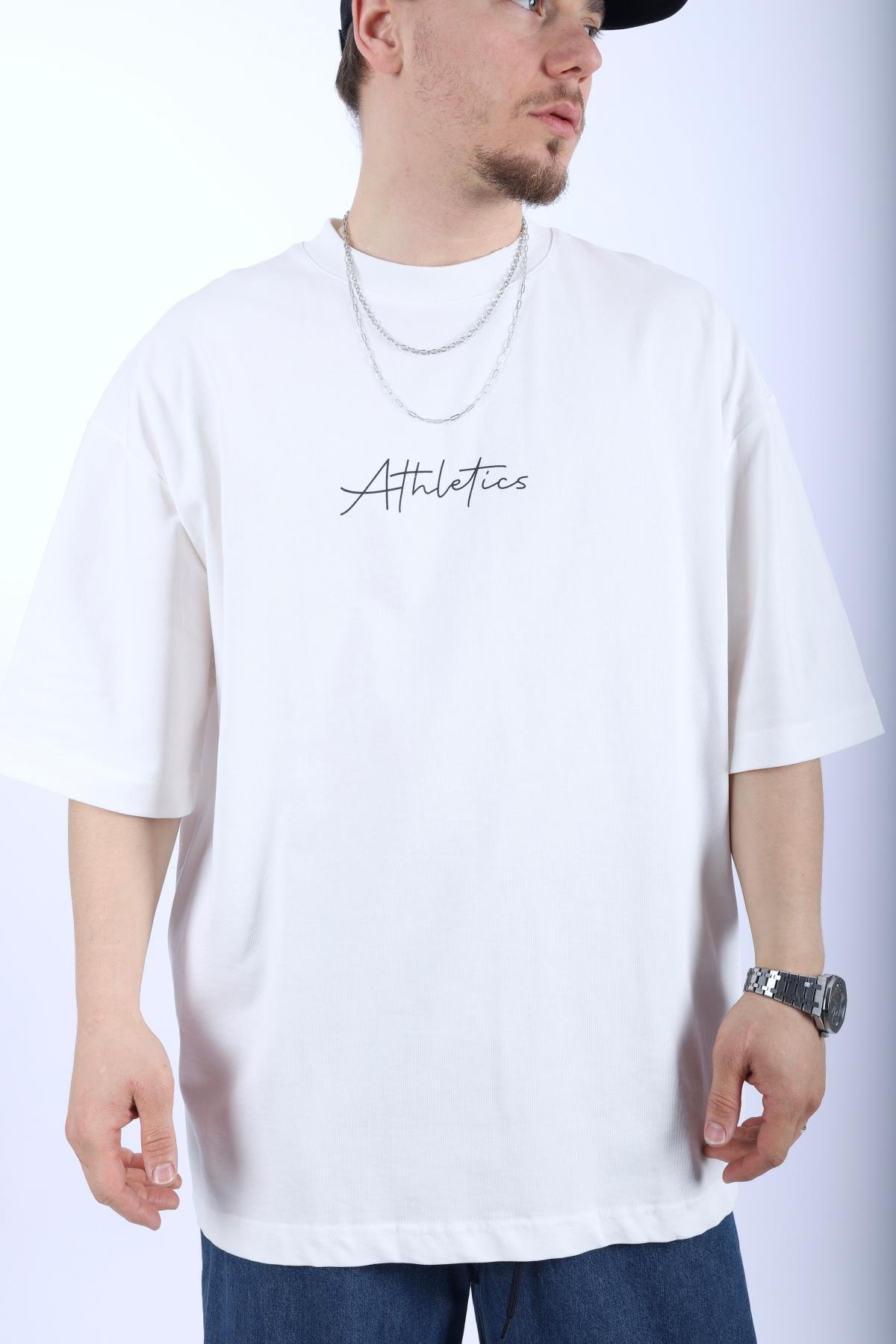 Athletics Baskılı Krem Oversize Tshirt T1003