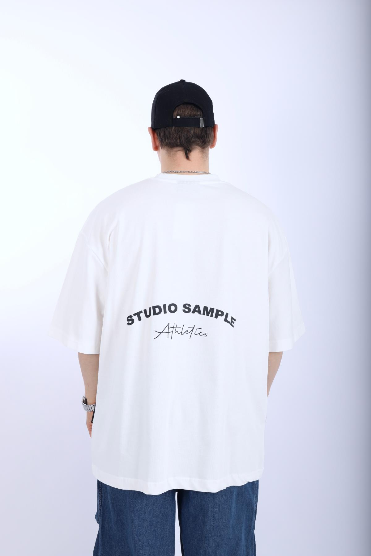 Athletics Baskılı Krem Oversize Tshirt T1003