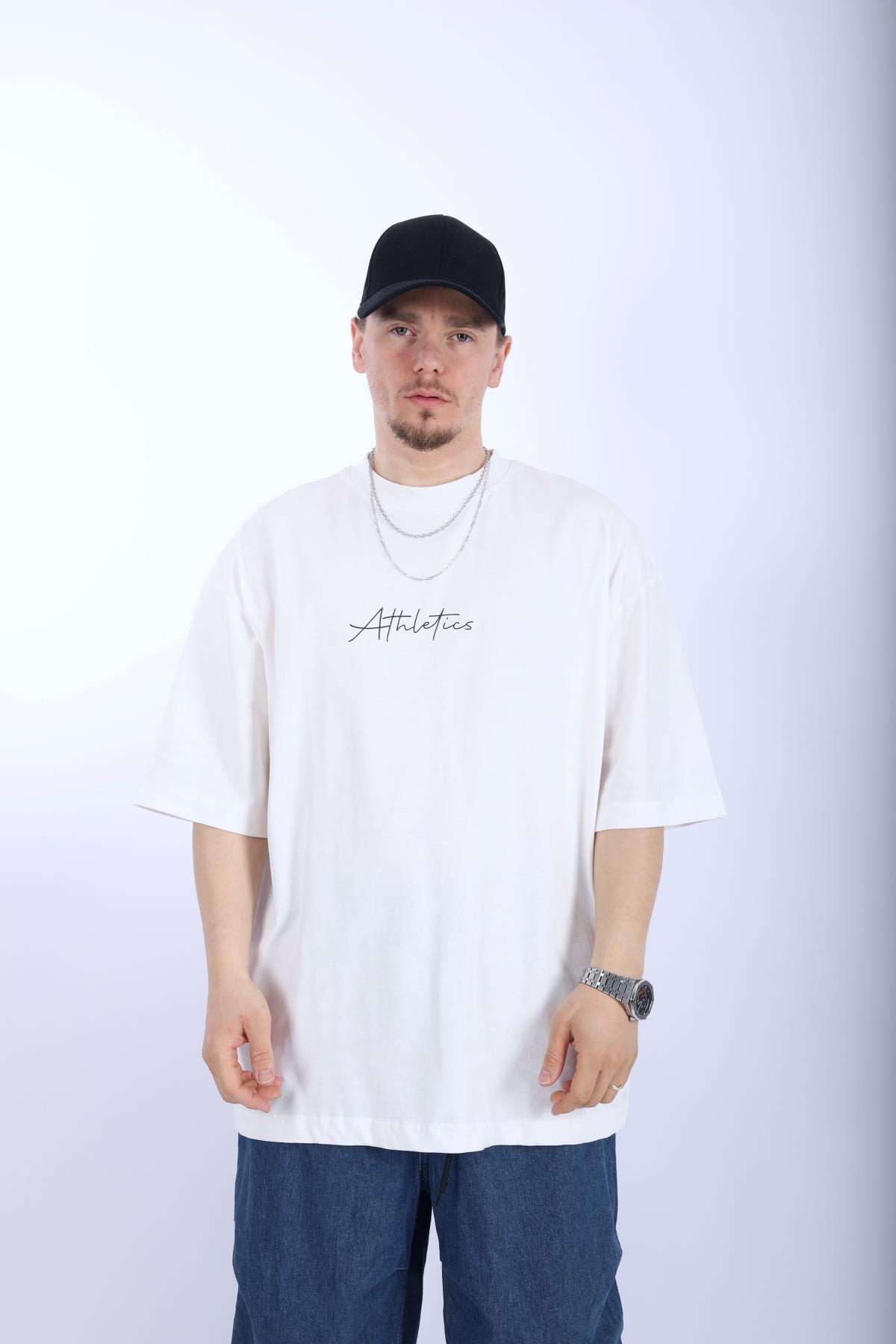 Athletics Baskılı Krem Oversize Tshirt T1003