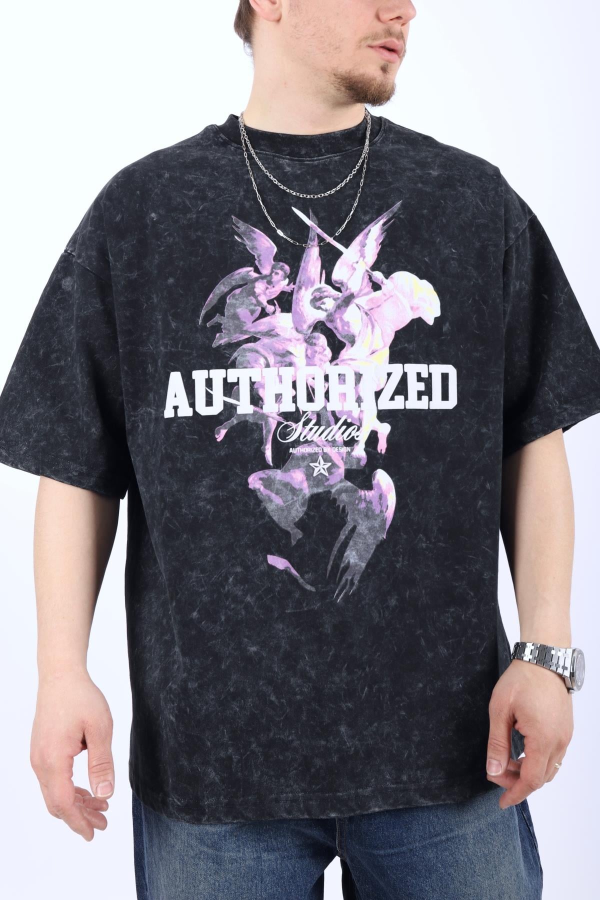 Authorized Baskılı Acid Wash Oversize Tshirt T984 - Jr.crime