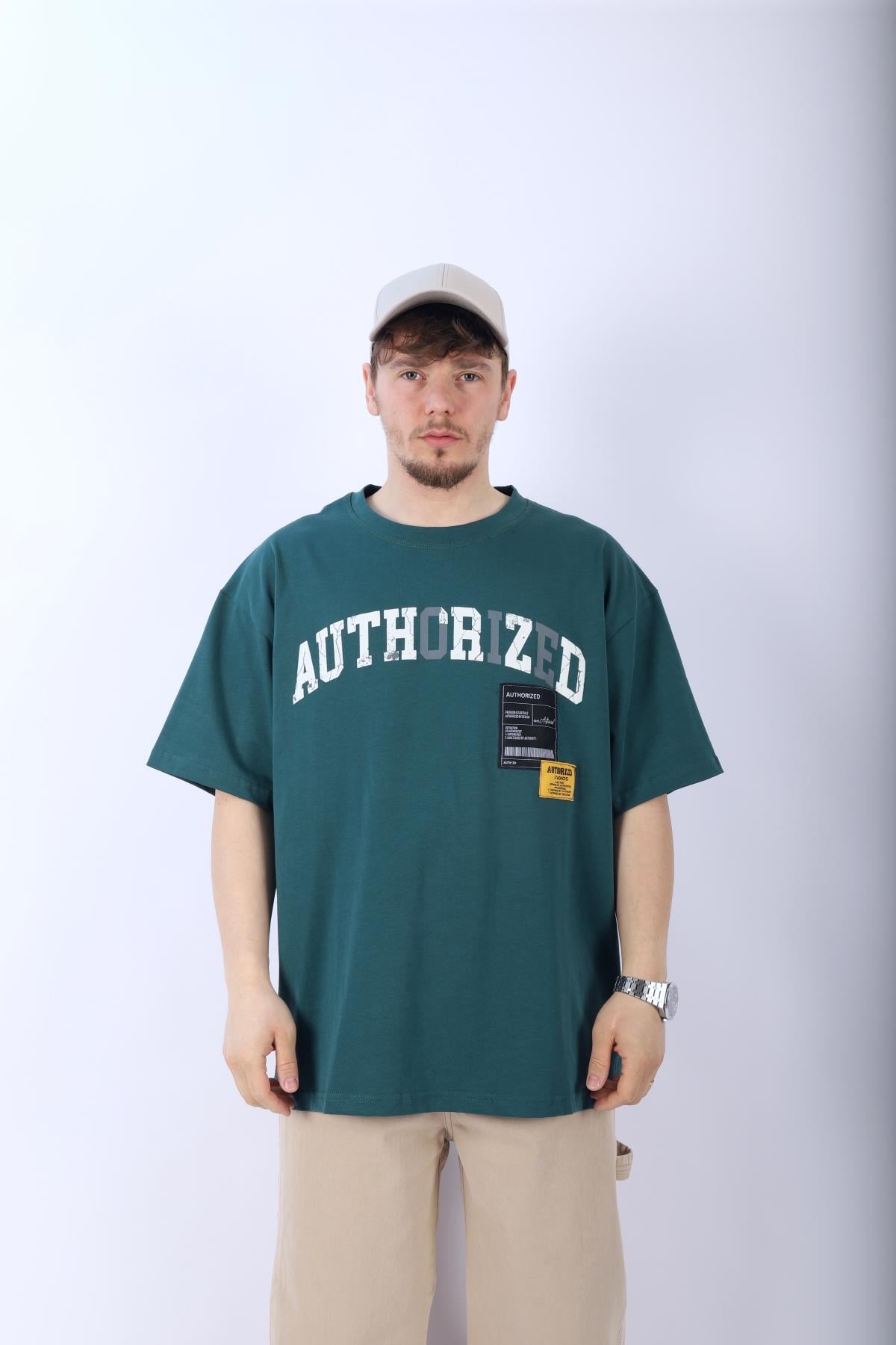 Authorized Yeşil Oversize Patch Detay Tshirt T967 - Jr.crime