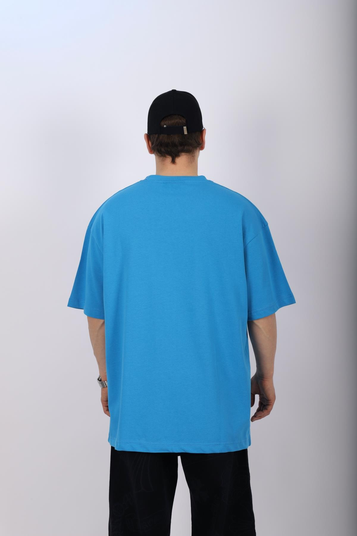 Bad Bunn Nakışlı Mavi Oversize Tshirt T1019