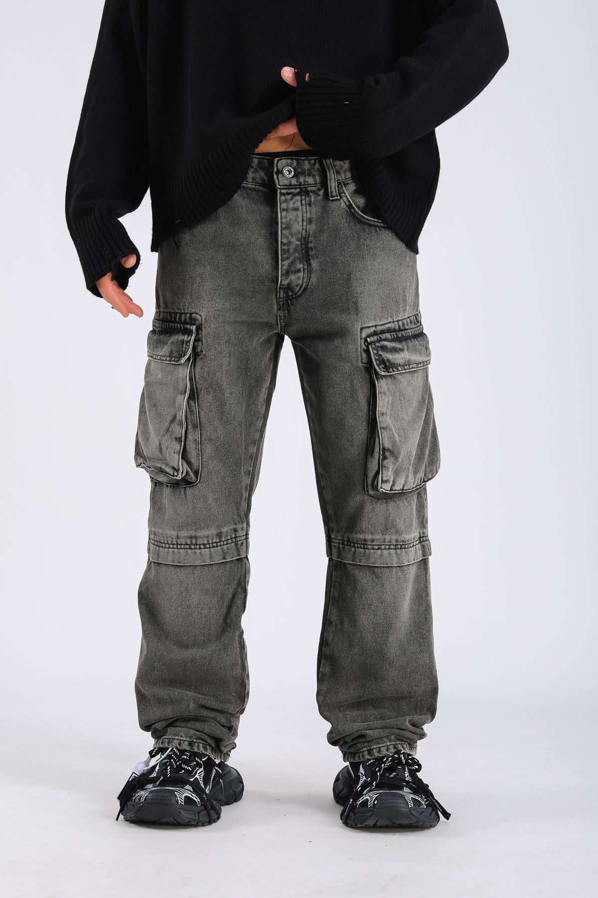 Baggy Cargo Jean - Dusty Blue P1093
