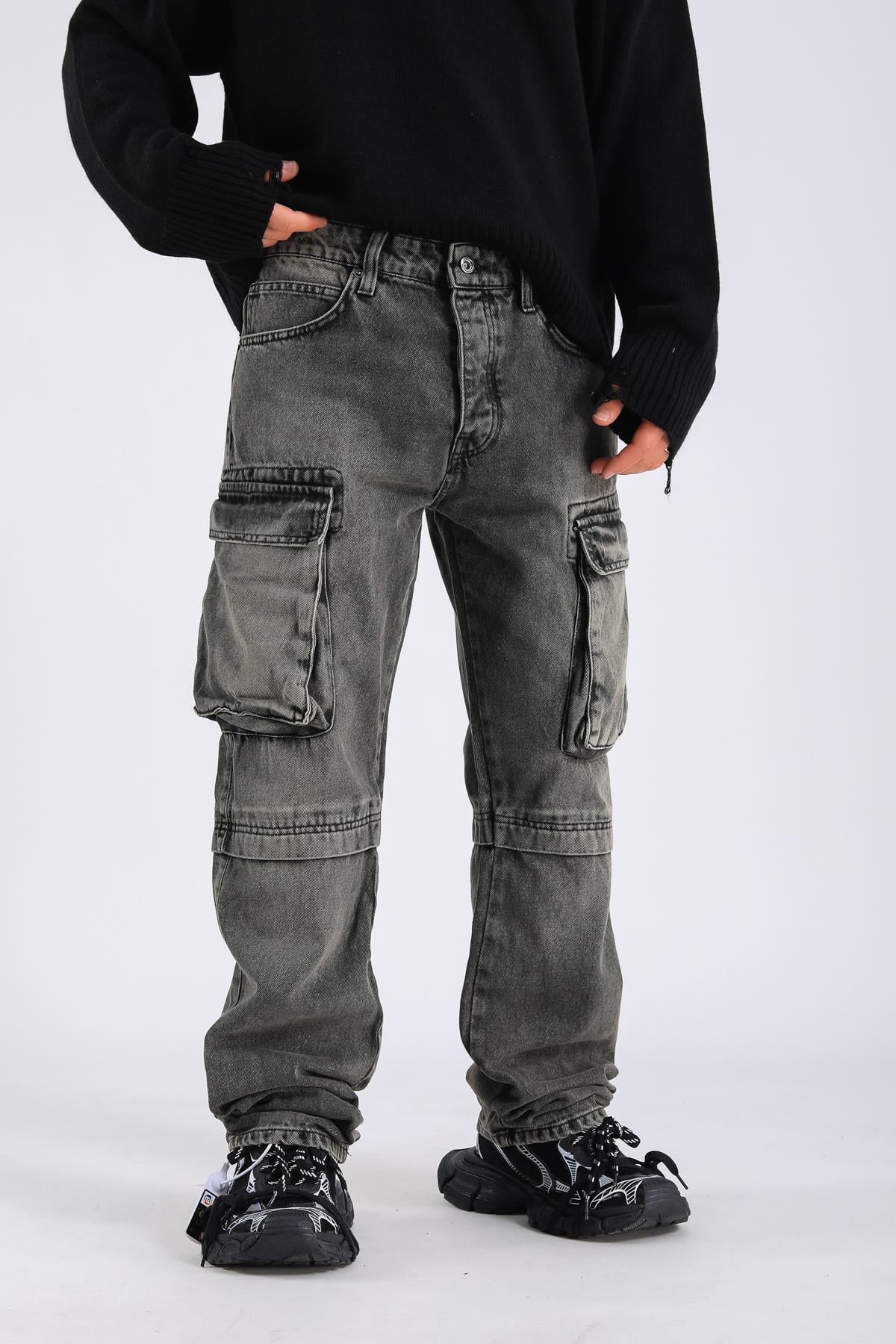 Baggy Cargo Jean - Dusty Blue P1093