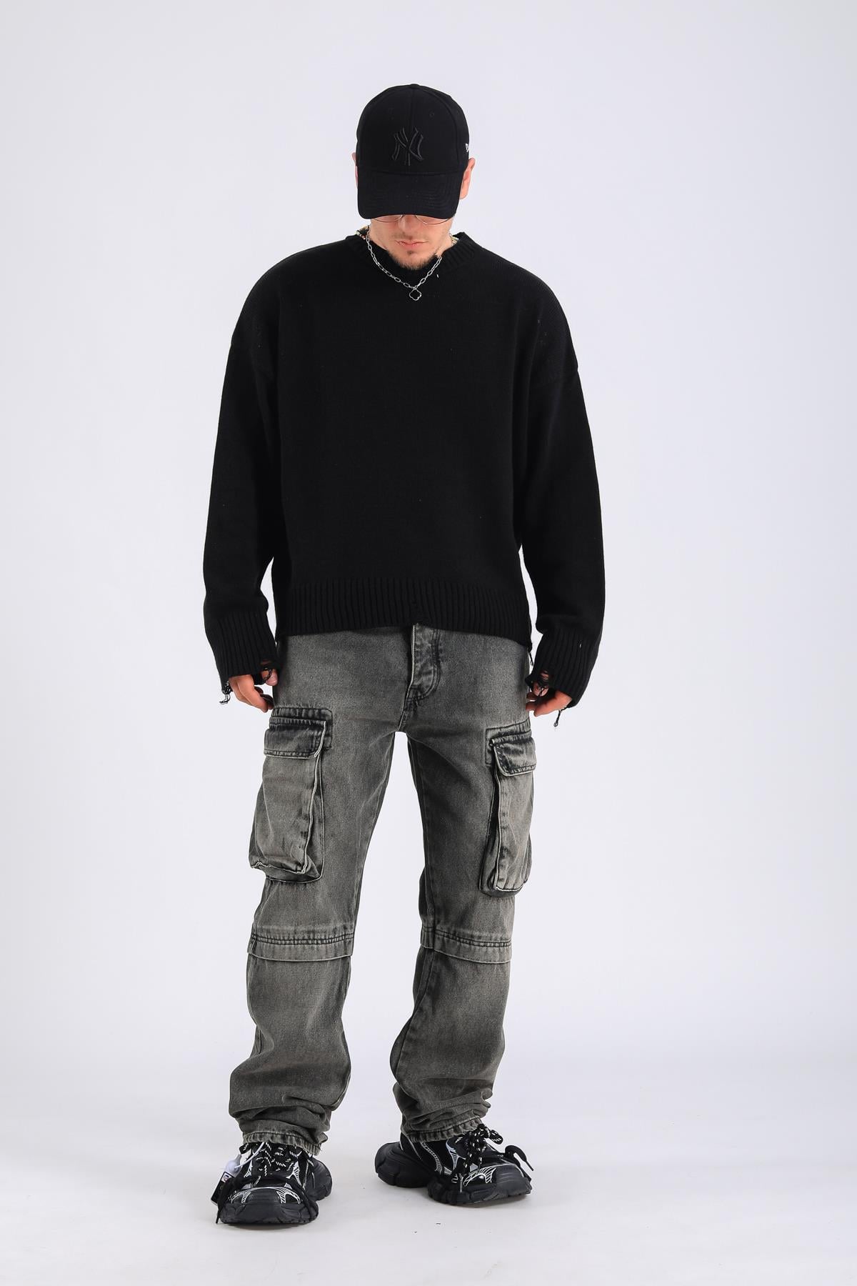 Baggy Cargo Jean - Dusty Blue P1093