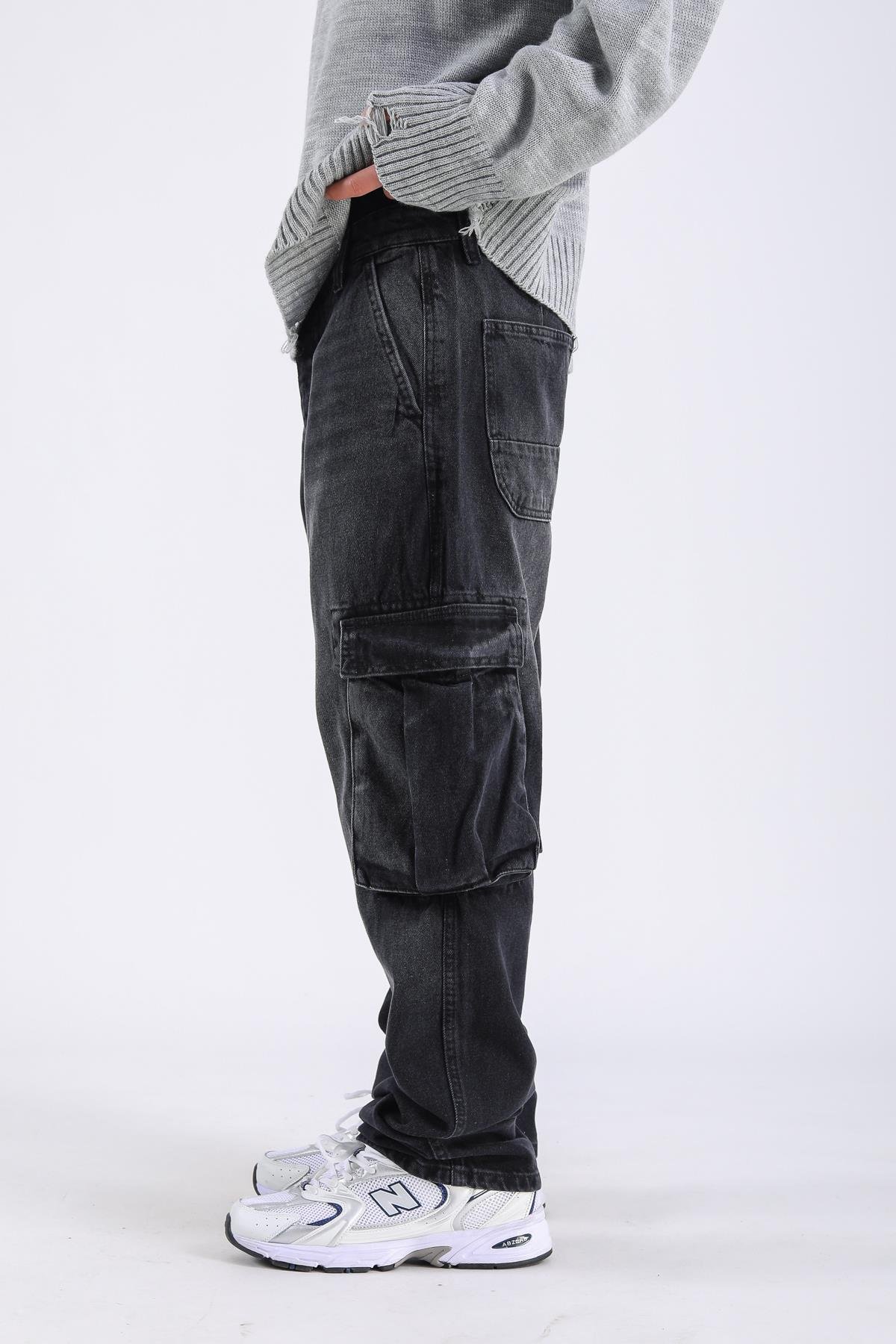 Baggy Cargo Jeans - Black P1095