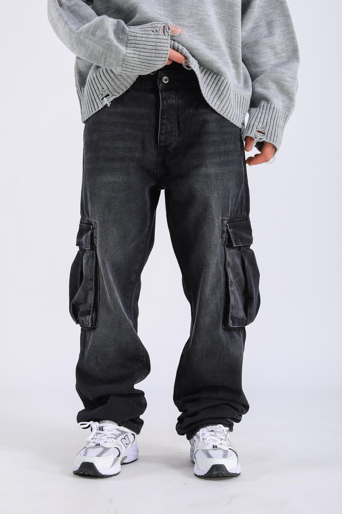 Baggy Cargo Jeans - Black P1095