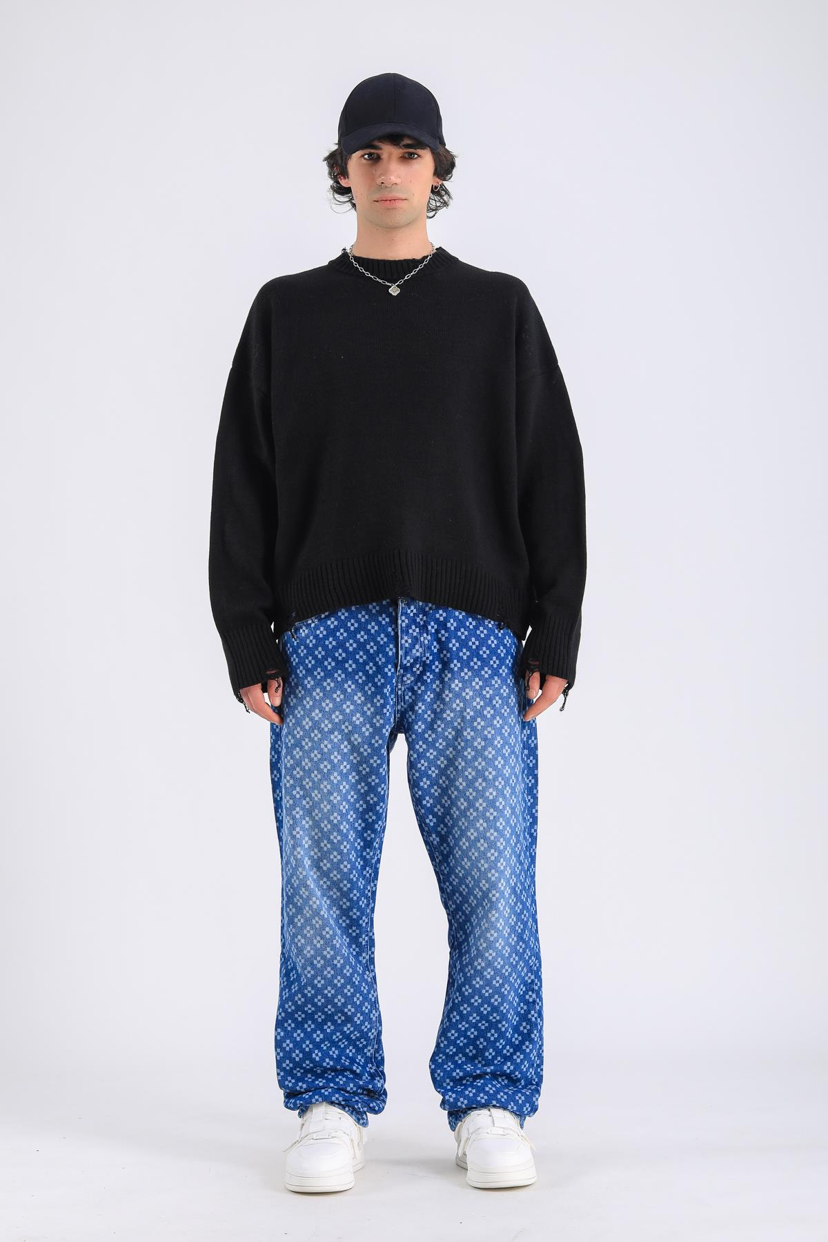Baggy Embroidered Jean - Blue  P1075