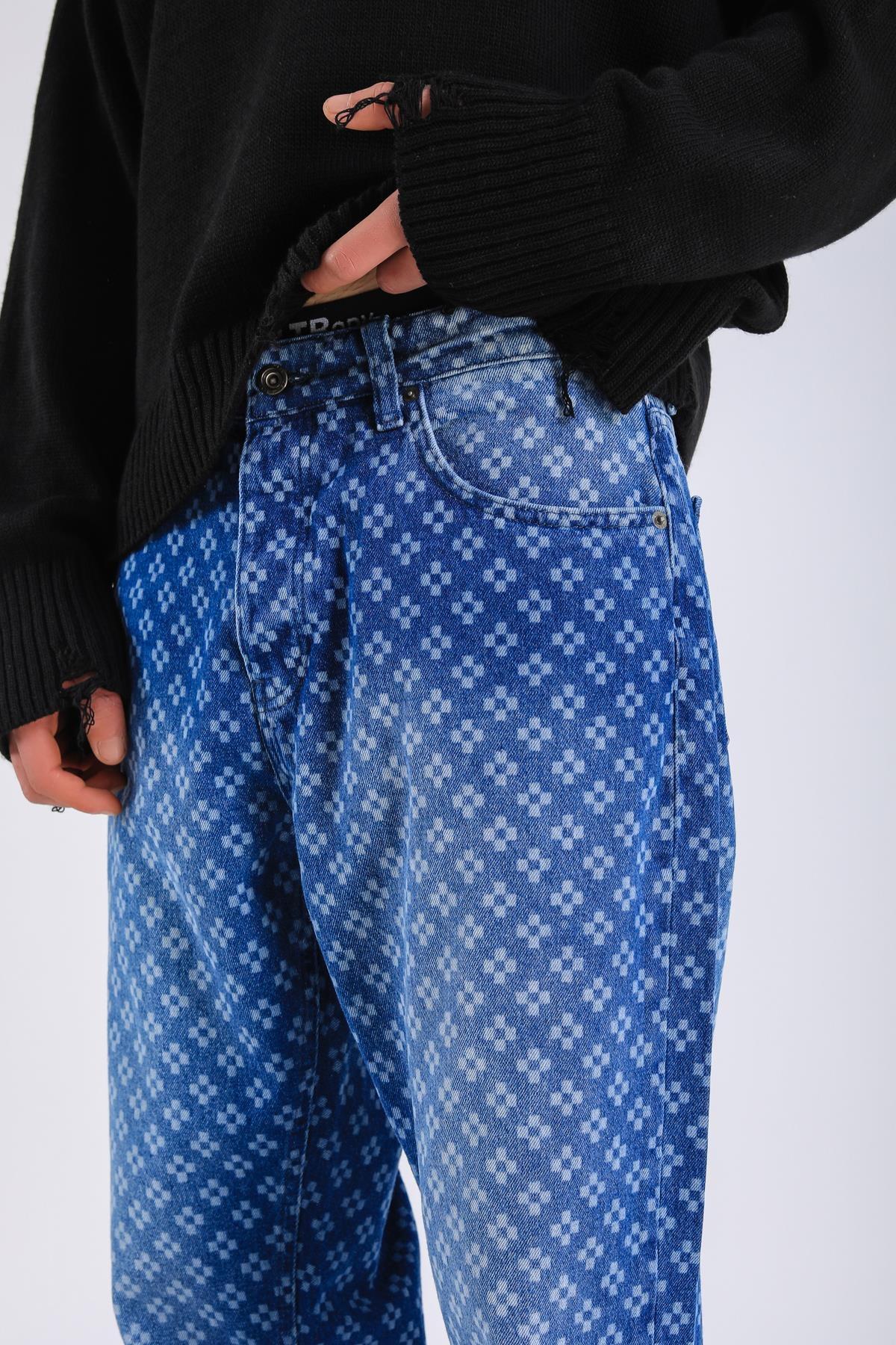 Baggy Embroidered Jean - Blue  P1075