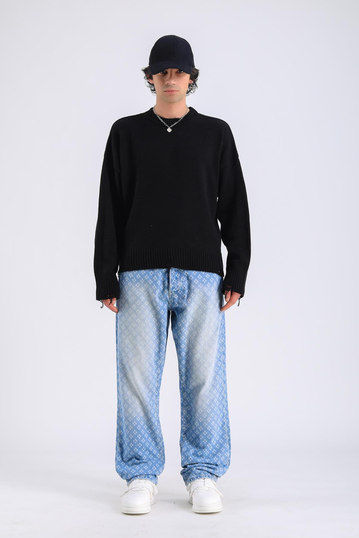Baggy Embroidered Jean - Light blue P1077