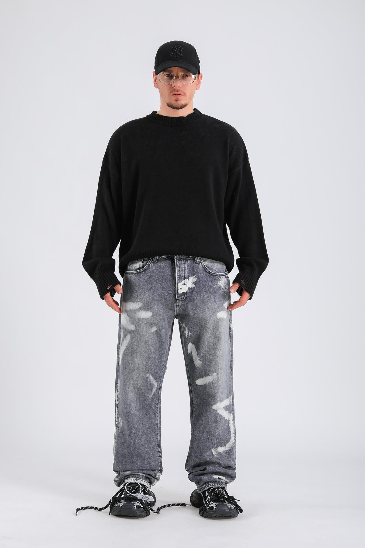 Baggy Partly Dyed Jean - Anthracite  P1068