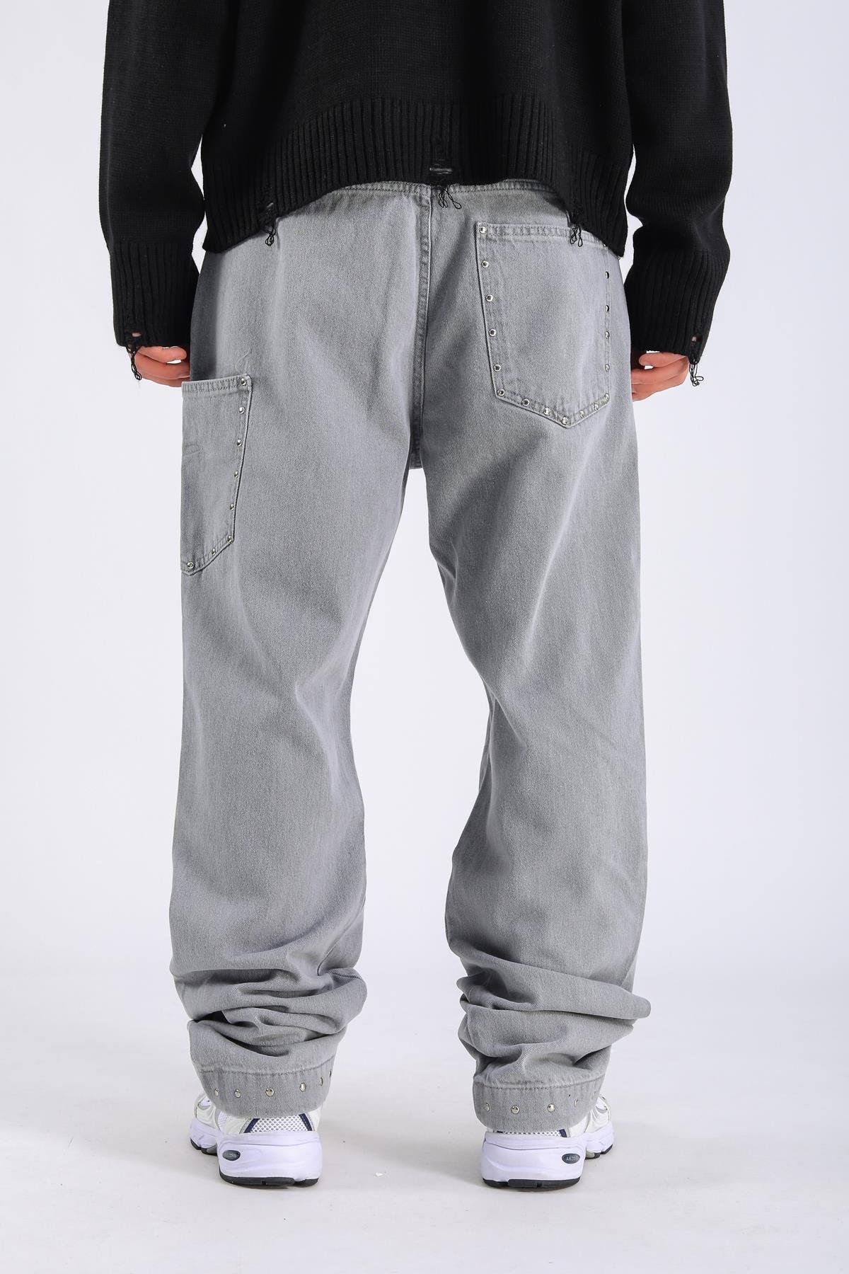 Baggy Patches Rivets Jean - Grey P1090