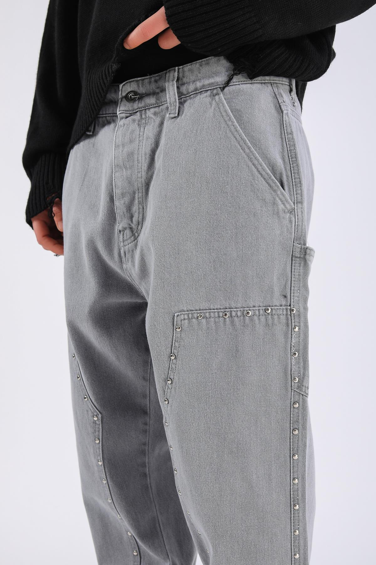 Baggy Patches Rivets Jean - Grey P1090
