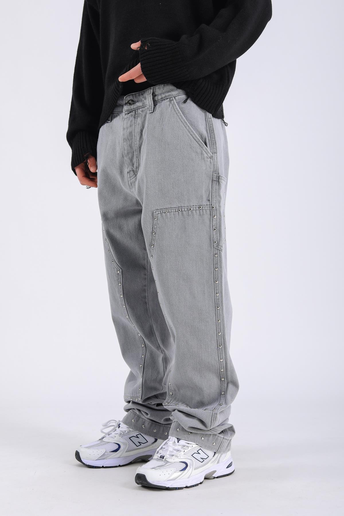 Baggy Patches Rivets Jean - Grey P1090