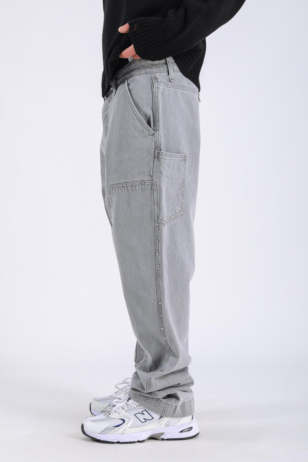 Baggy Patches Rivets Jean - Grey P1090