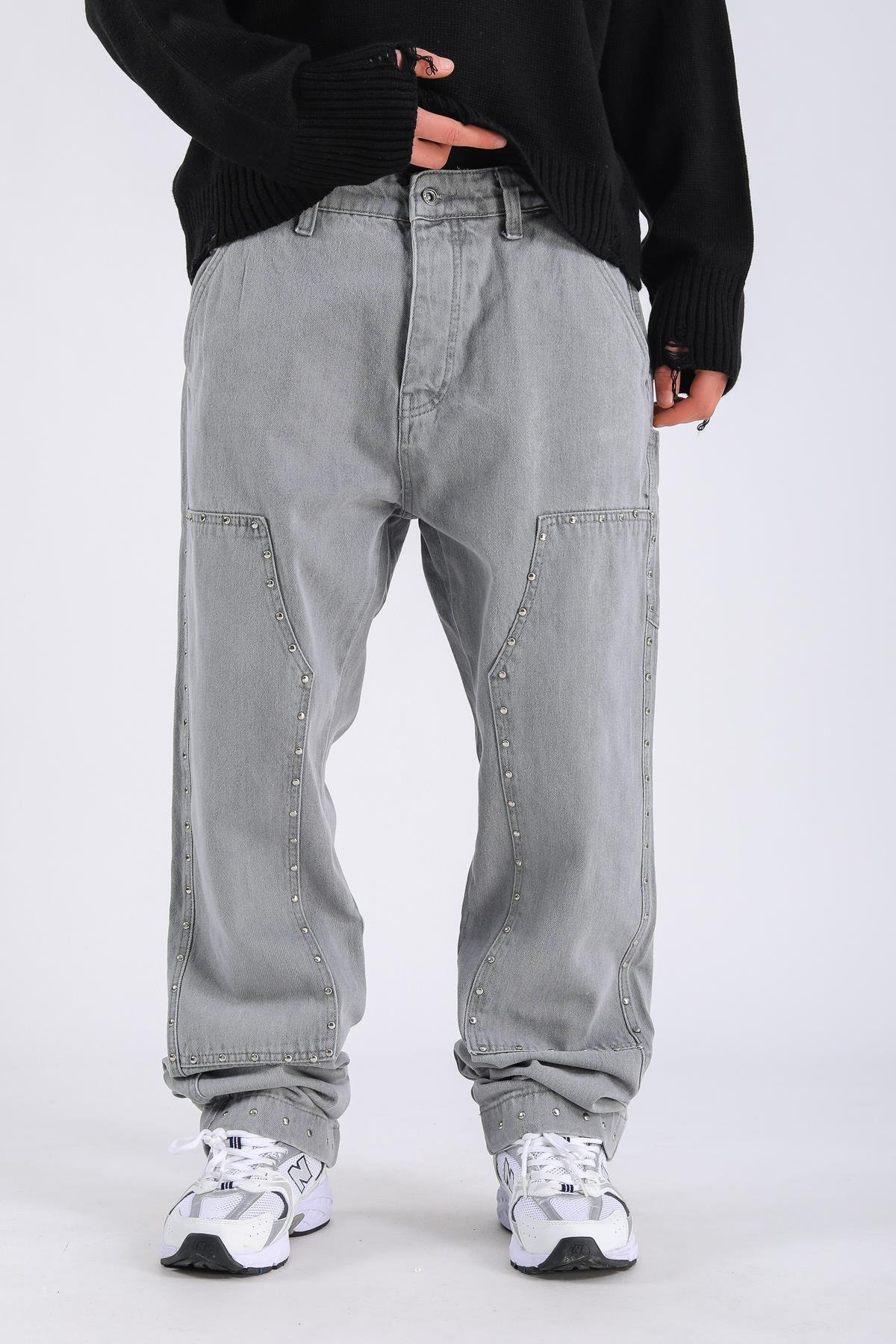 Baggy Patches Rivets Jean - Grey P1090
