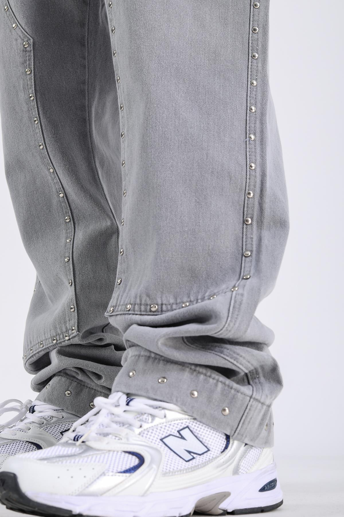Baggy Patches Rivets Jean - Grey P1090