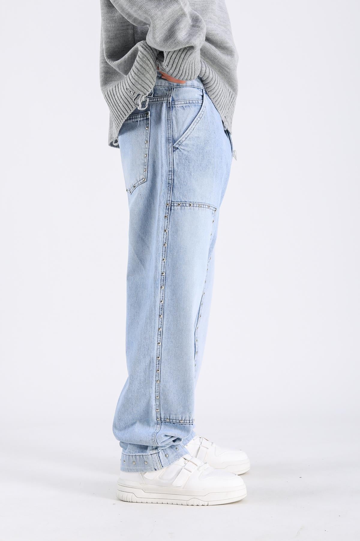 Baggy Patches Rivets Jean - Light blue P1076