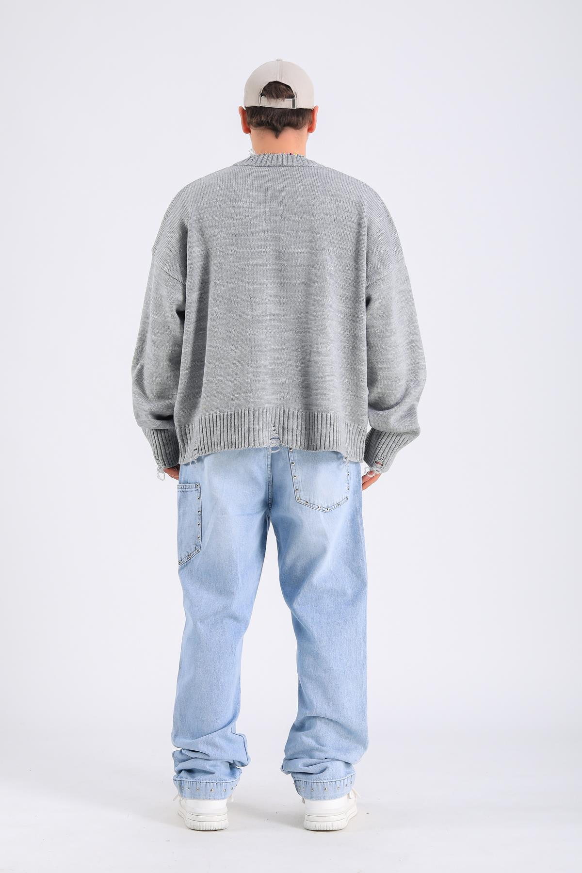 Baggy Patches Rivets Jean - Light blue P1076