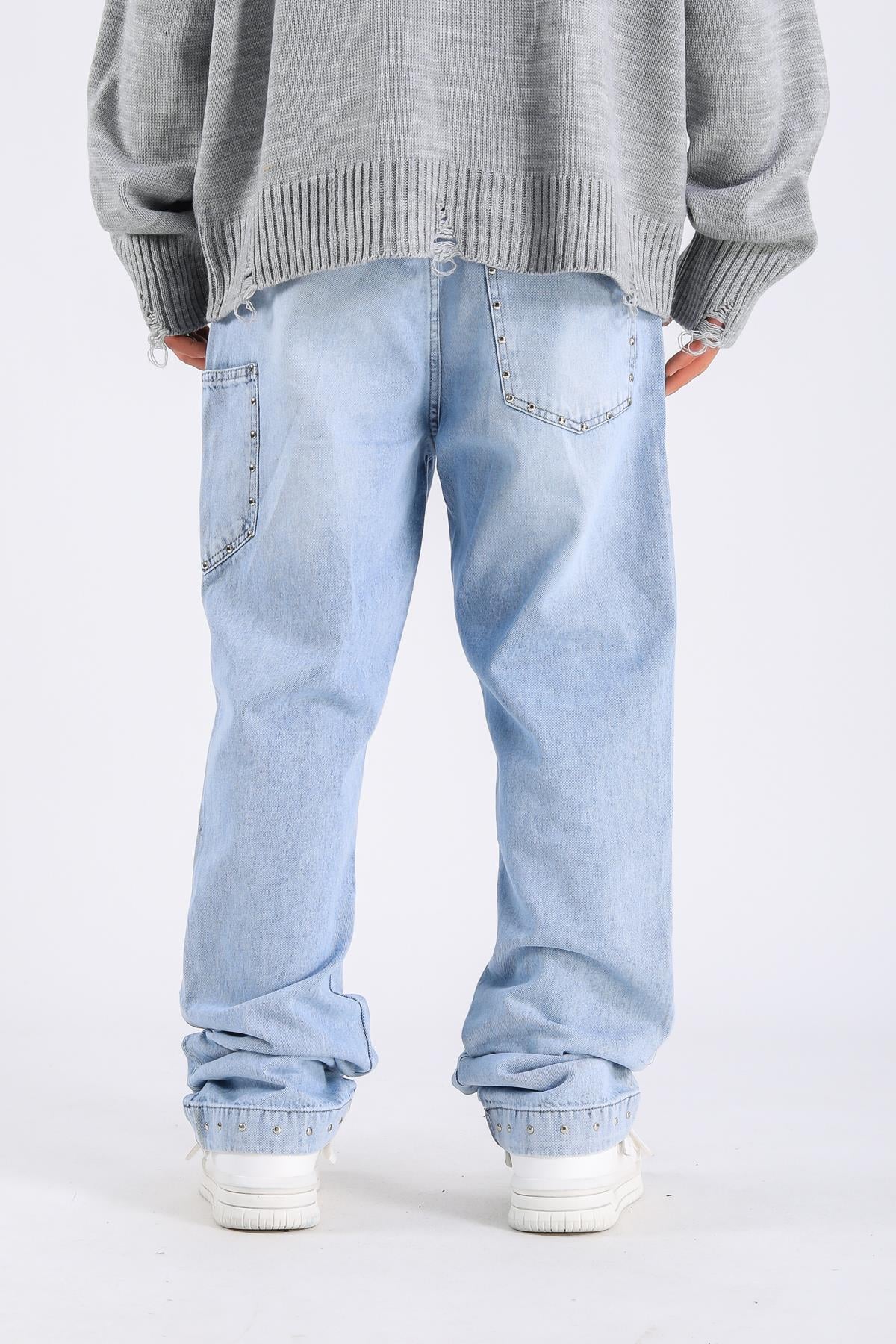 Baggy Patches Rivets Jean - Light blue P1076