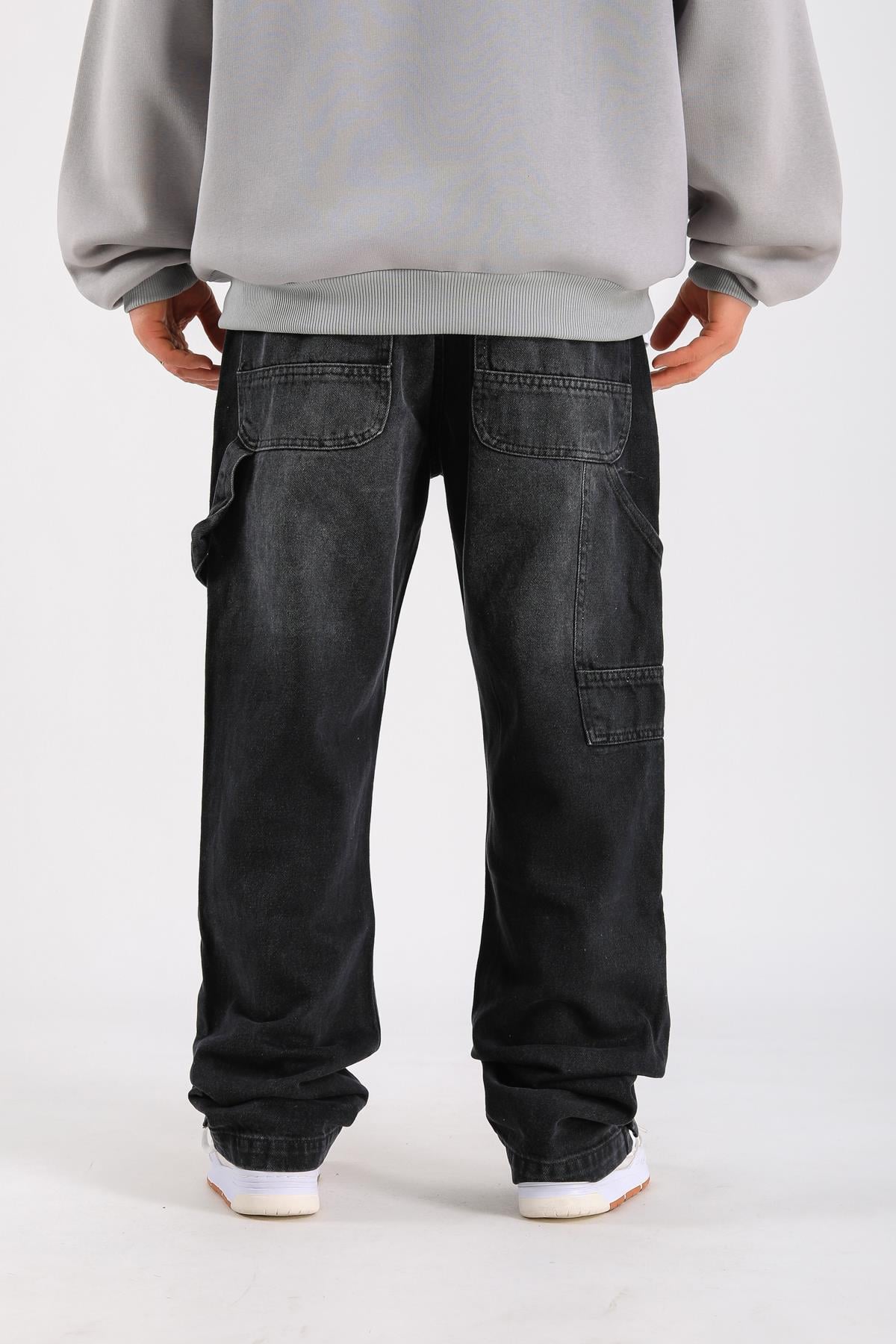 Baggy Torn Patch Jean - Black P1103