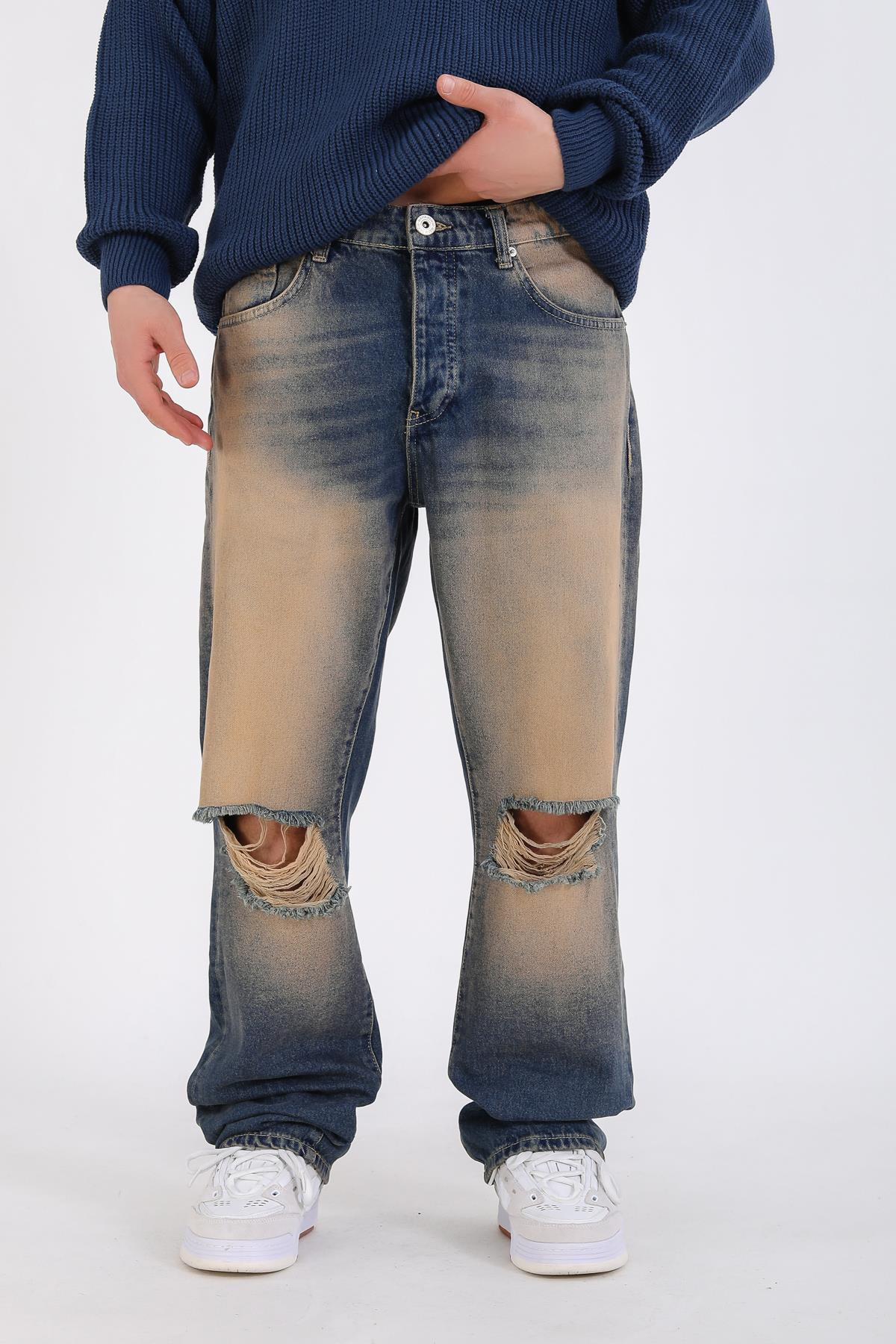 Baggy Torn Washed Jean - Ochre P1122