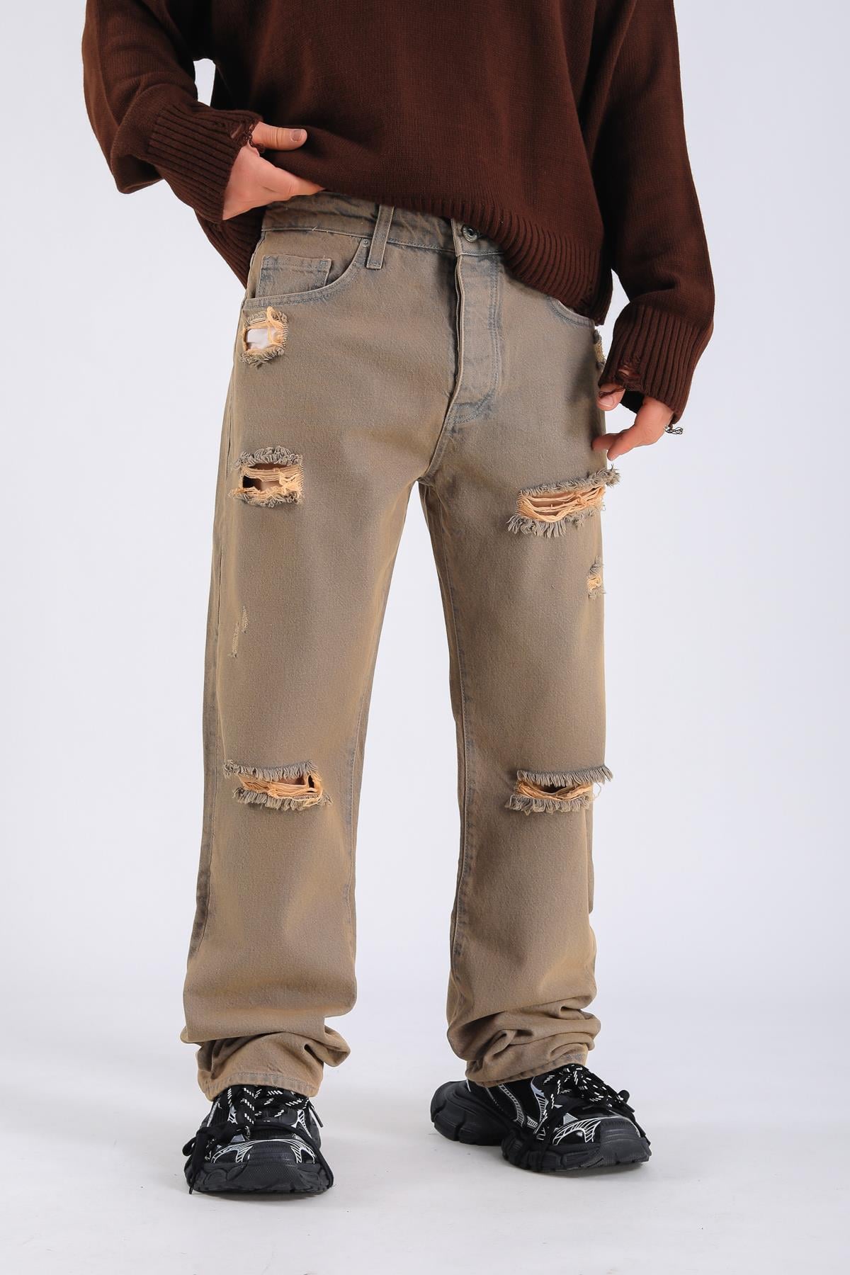 Baggy Washed Torn Jean - Rusty P1099