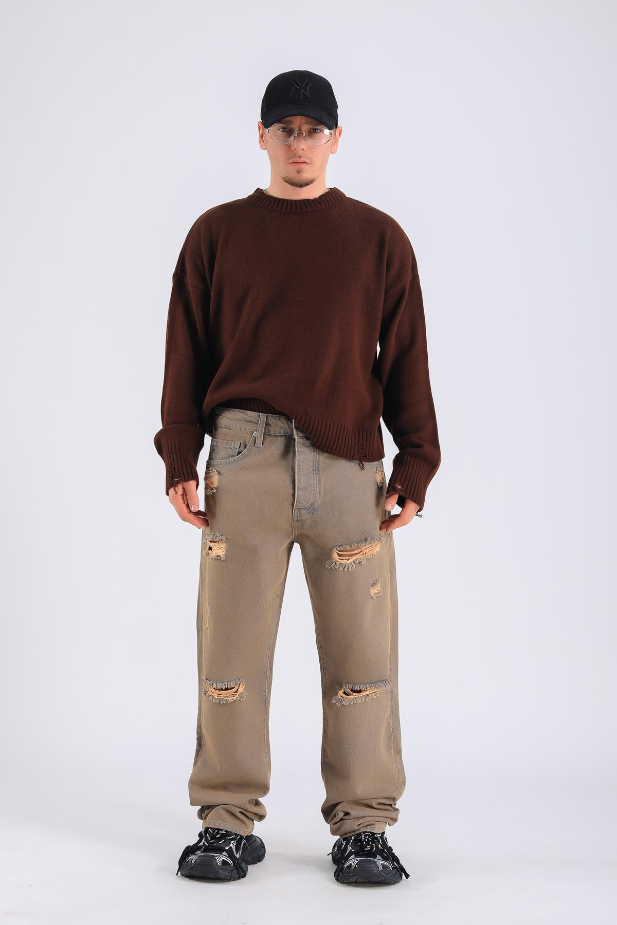 Baggy Washed Torn Jean - Rusty P1099