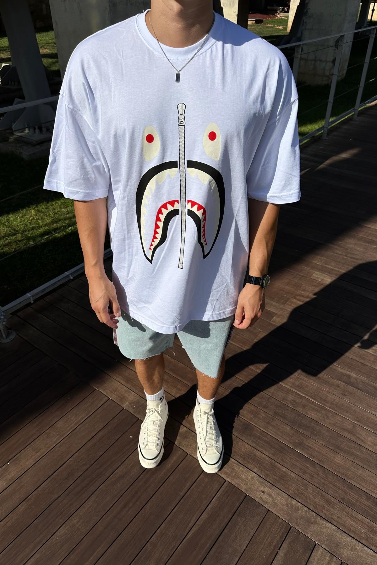 Bape Baskılı Beyaz Oversize Tshirt T1177