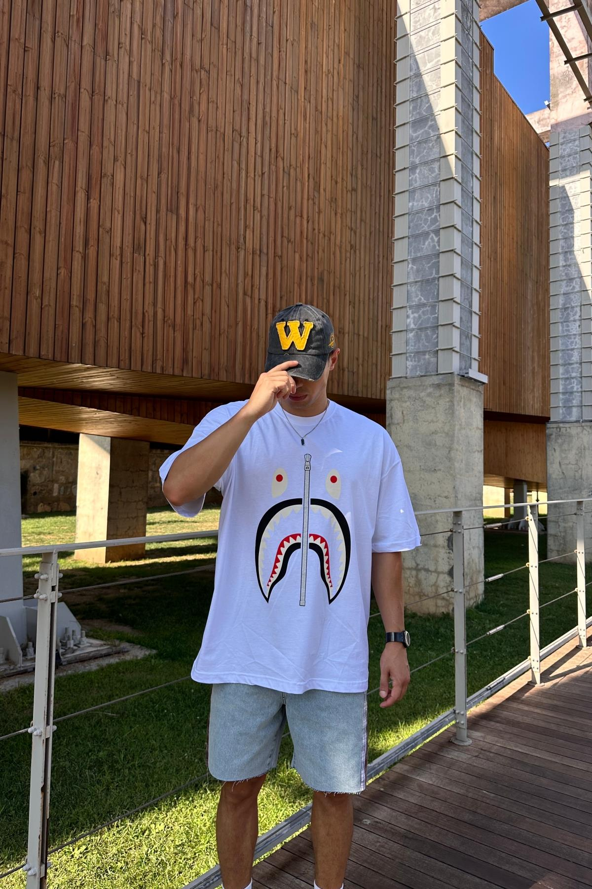 Bape Baskılı Beyaz Oversize Tshirt T1177