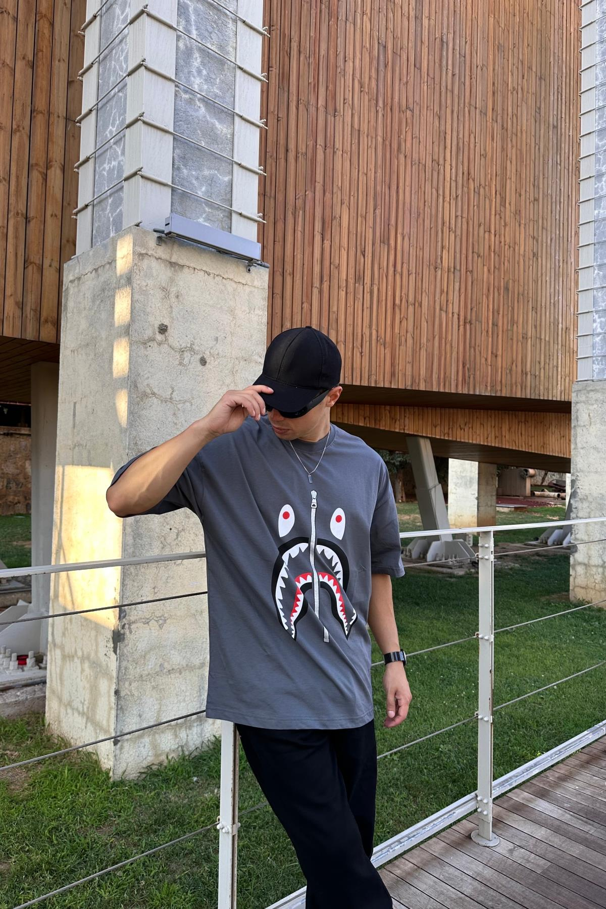 Bape Baskılı Füme Oversize Tshirt T1176