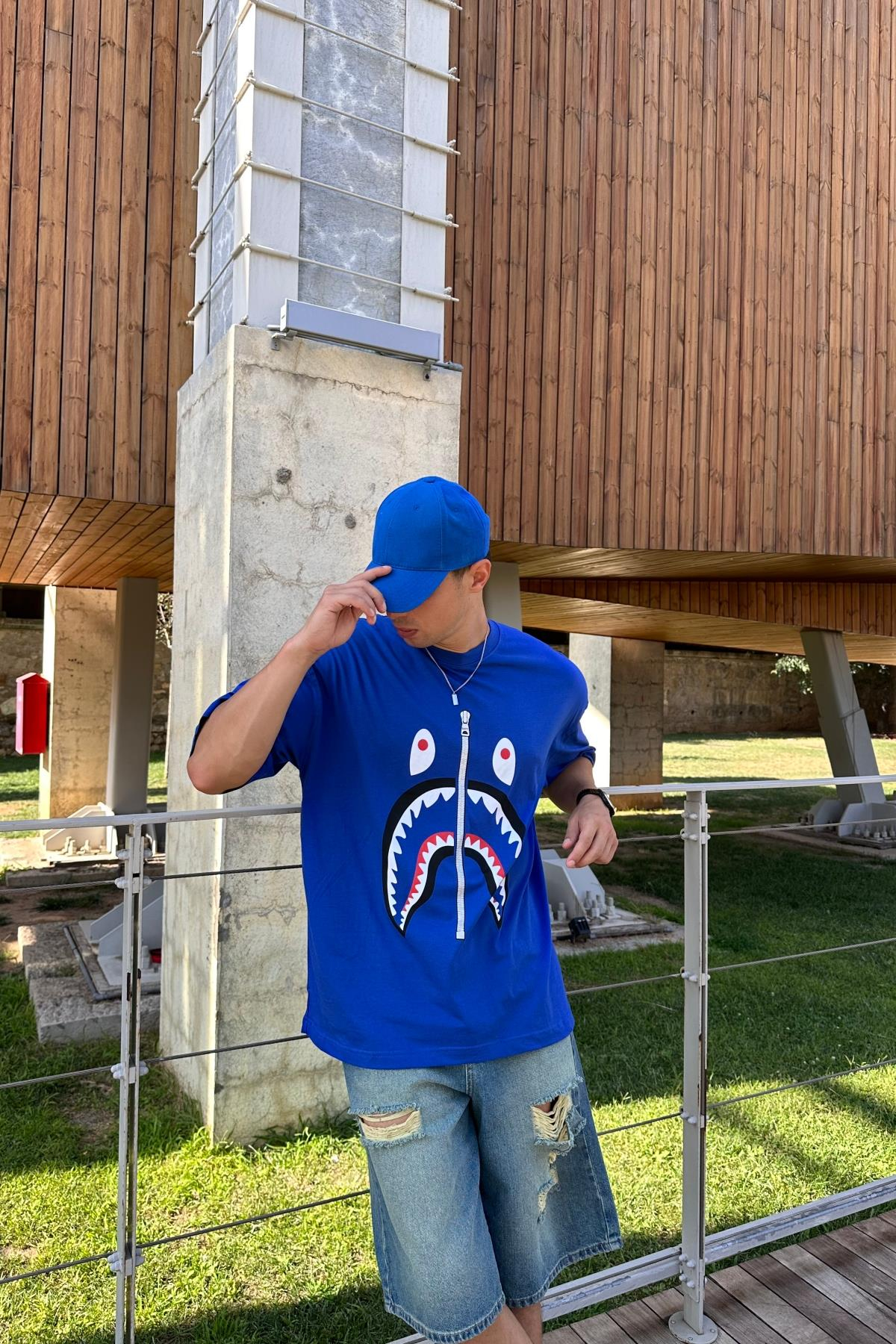 Bape Baskılı Mavi Oversize Tshirt T1178