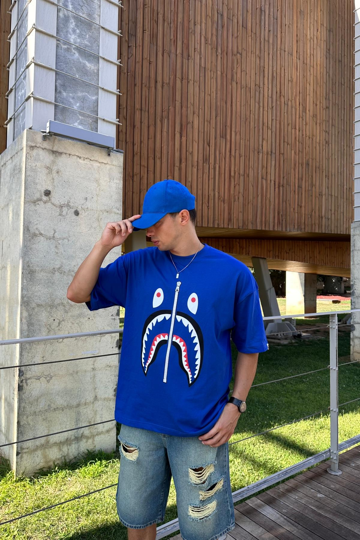 Bape Baskılı Mavi Oversize Tshirt T1178