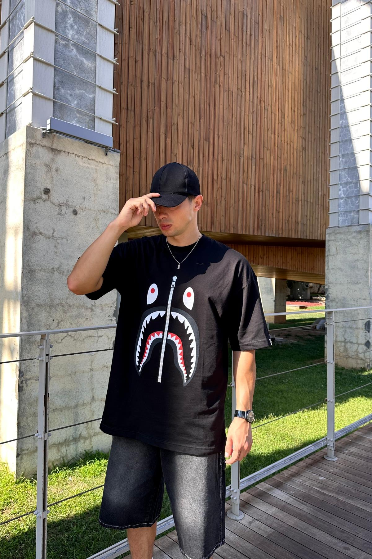 Bape Baskılı Siyah Oversize Tshirt T1179