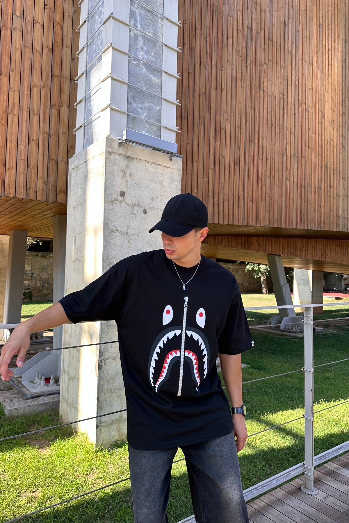 Bape Baskılı Siyah Oversize Tshirt T1179