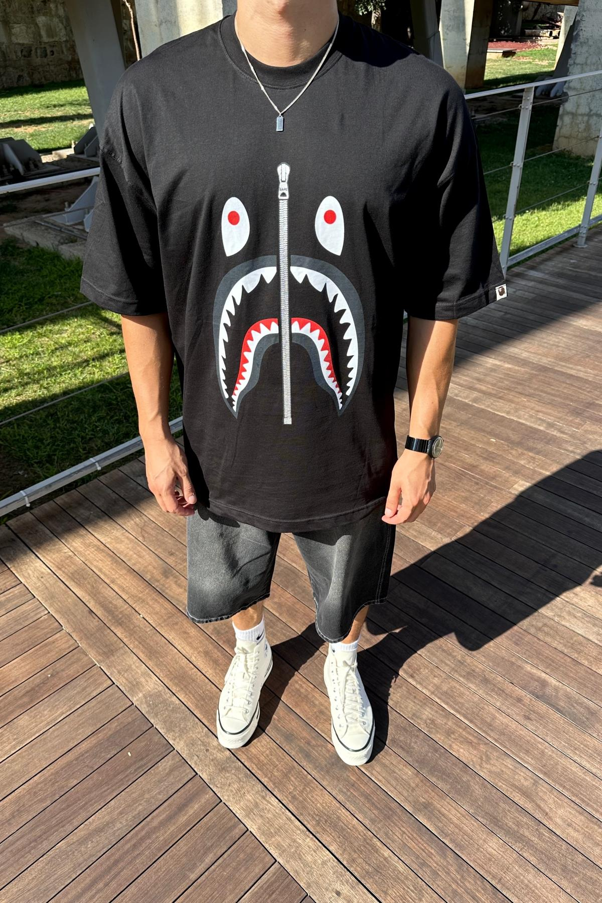 Bape Baskılı Siyah Oversize Tshirt T1179