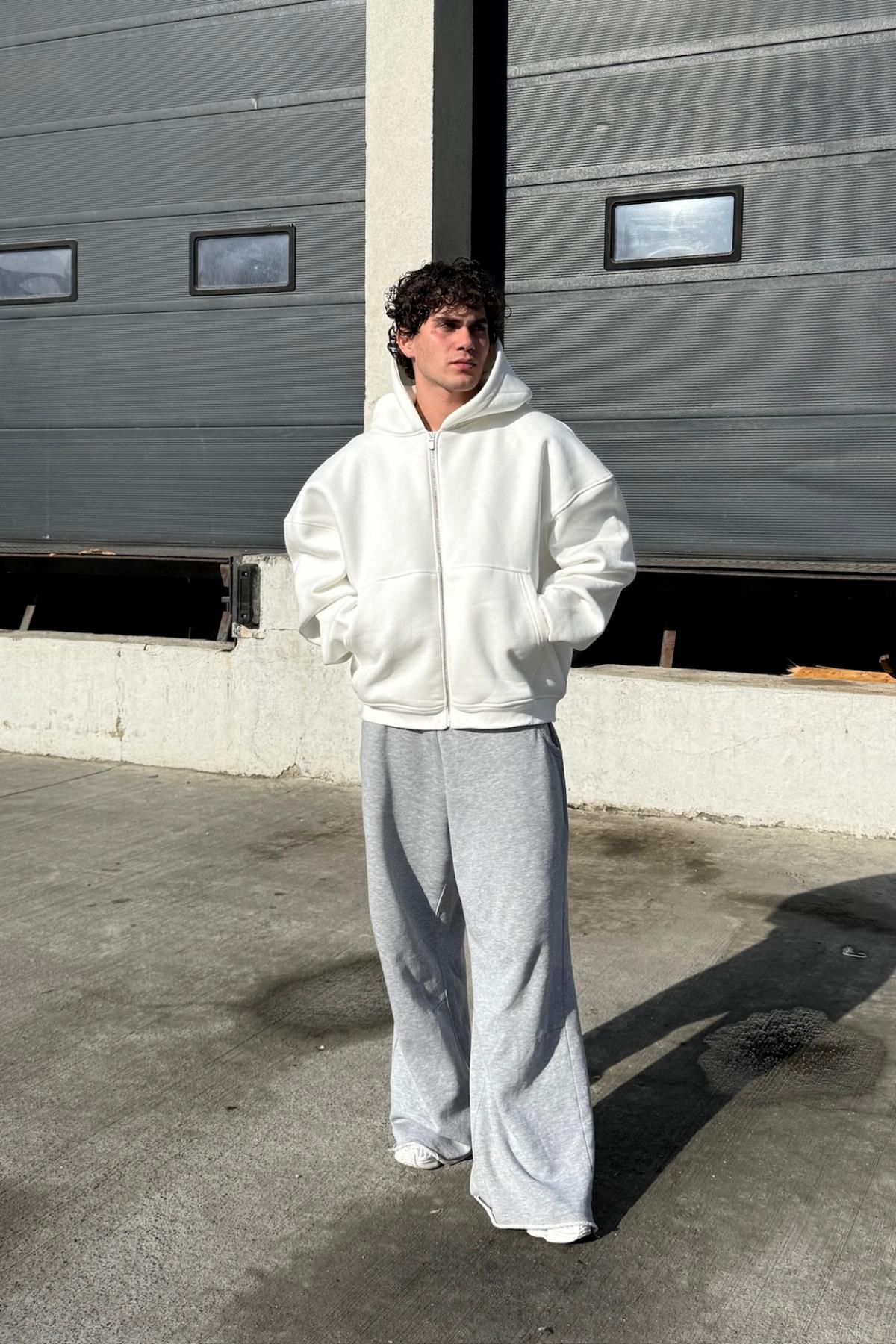 Basic Ekru Oversize Zipper Sweatshirt JC01
