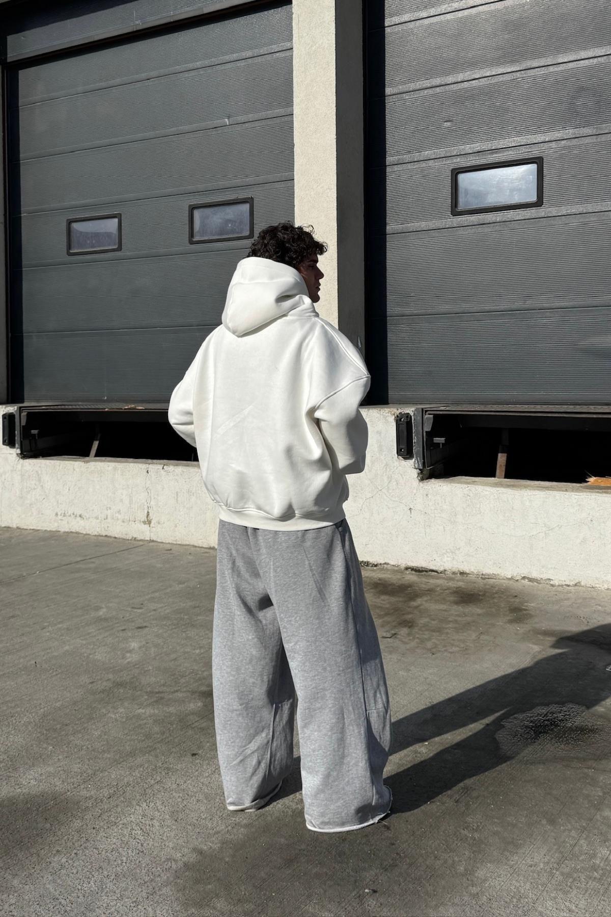 Basic Ekru Oversize Zipper Sweatshirt JC01