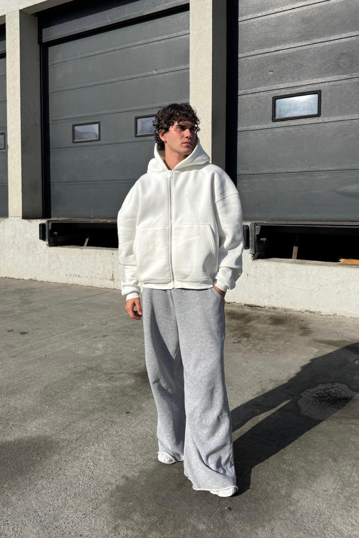 Basic Ekru Oversize Zipper Sweatshirt JC01