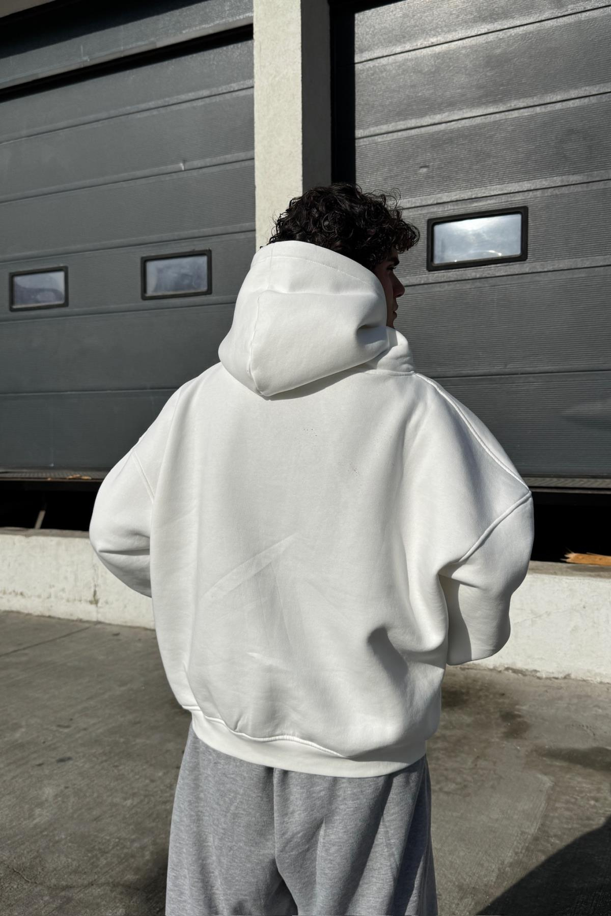 Basic Ekru Oversize Zipper Sweatshirt JC01