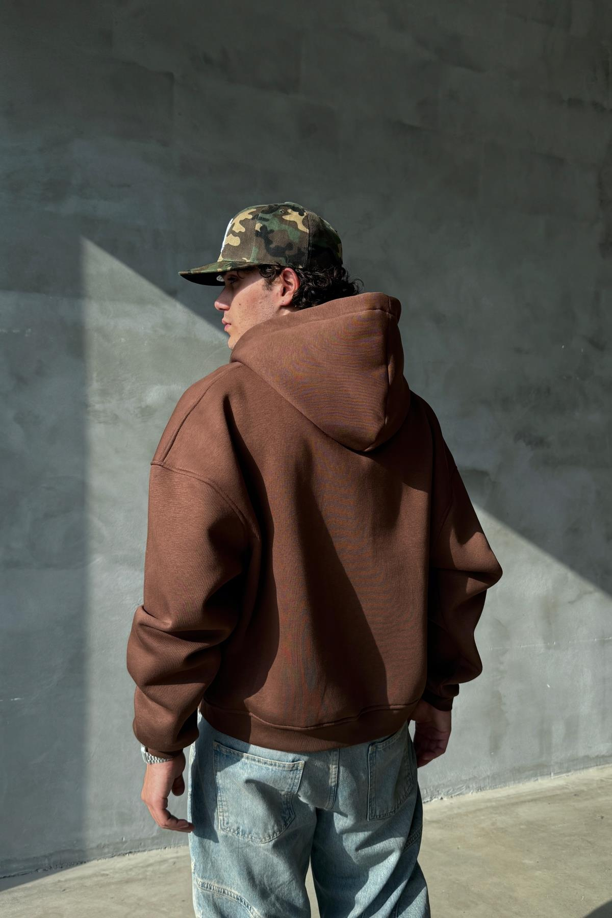 Basic Kahverengi Oversize Zipper Sweatshirt JC01