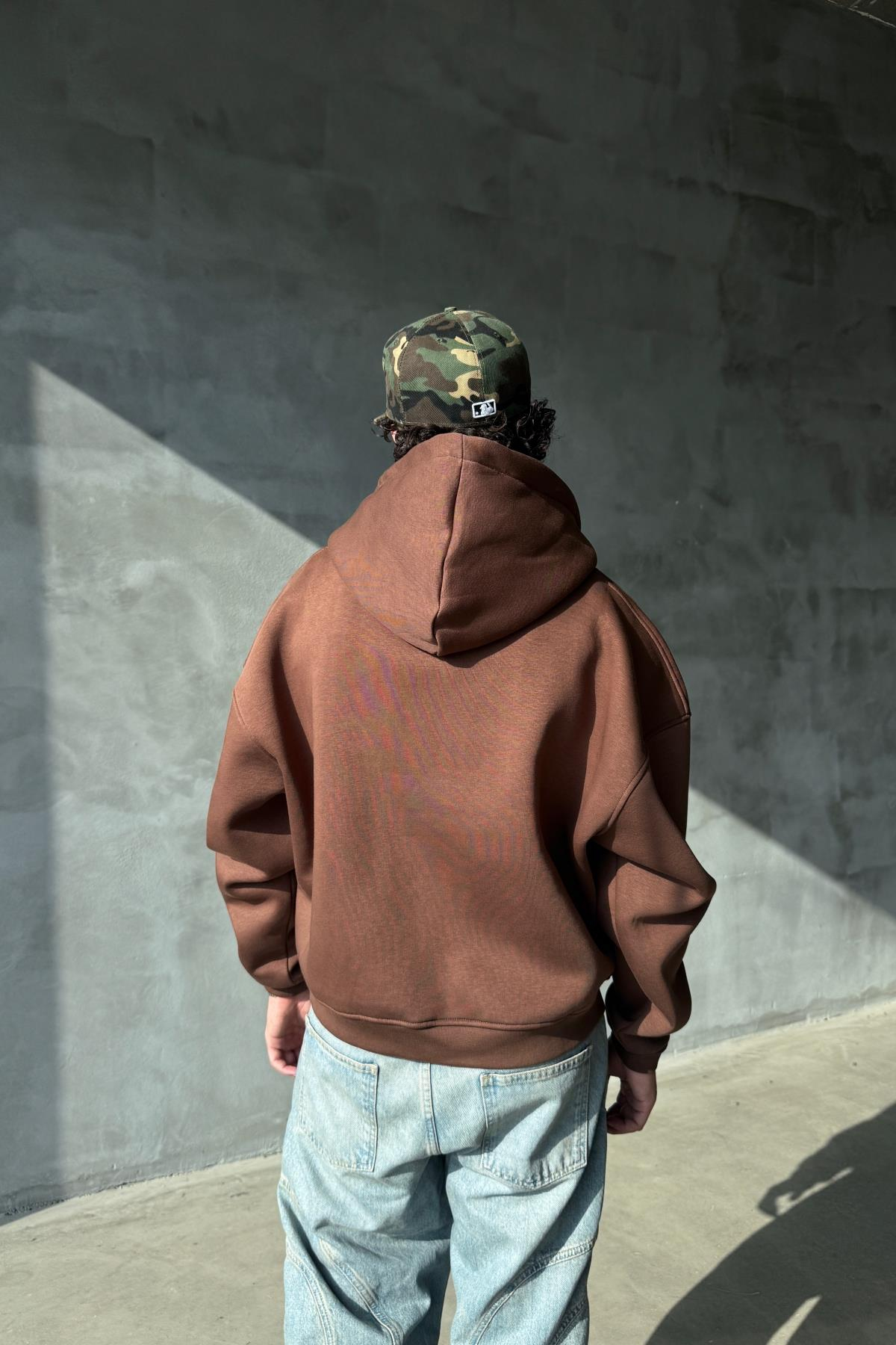 Basic Kahverengi Oversize Zipper Sweatshirt JC01